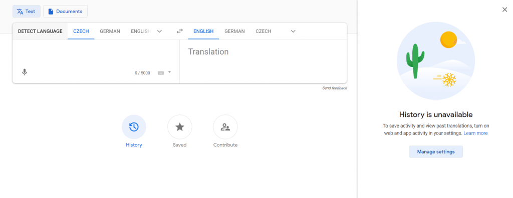 Google Translate history export