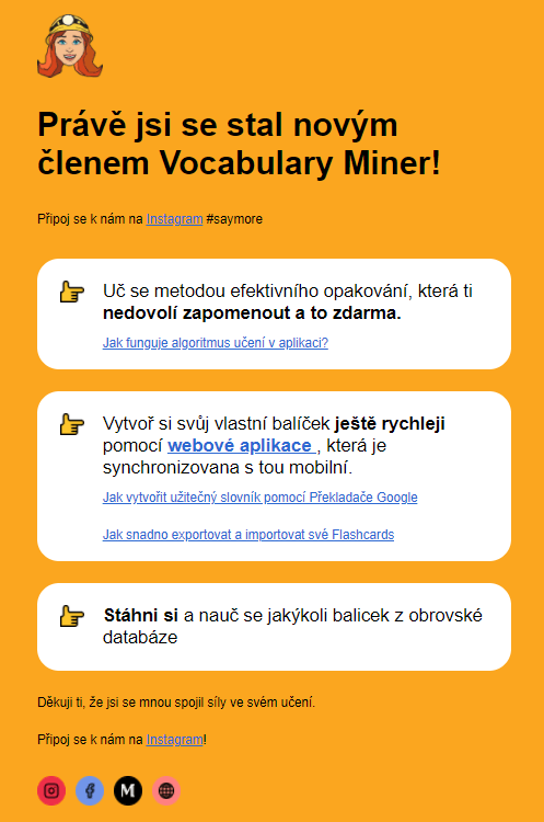 onboarding mail Vocabulary Miner