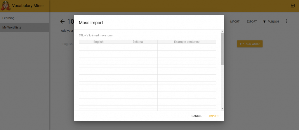 import web app vocabulary miner