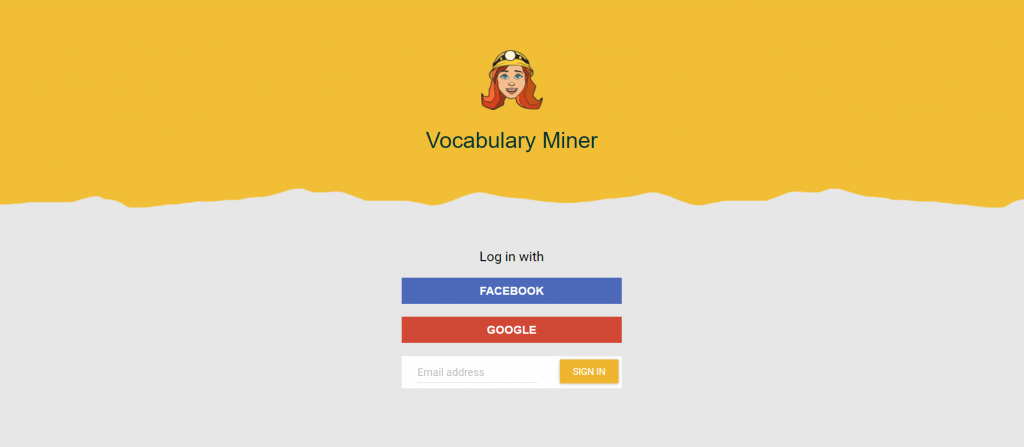 web app sign in options of Vocabulary Miner 