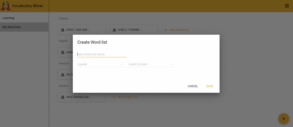 create word list in vocbaulary miner